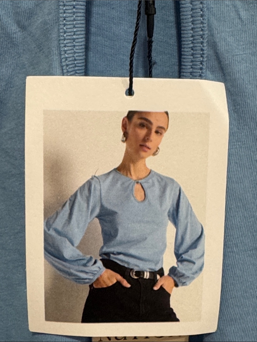 Nation LTD Light Blue Keyhole Puff-Sleeve Top